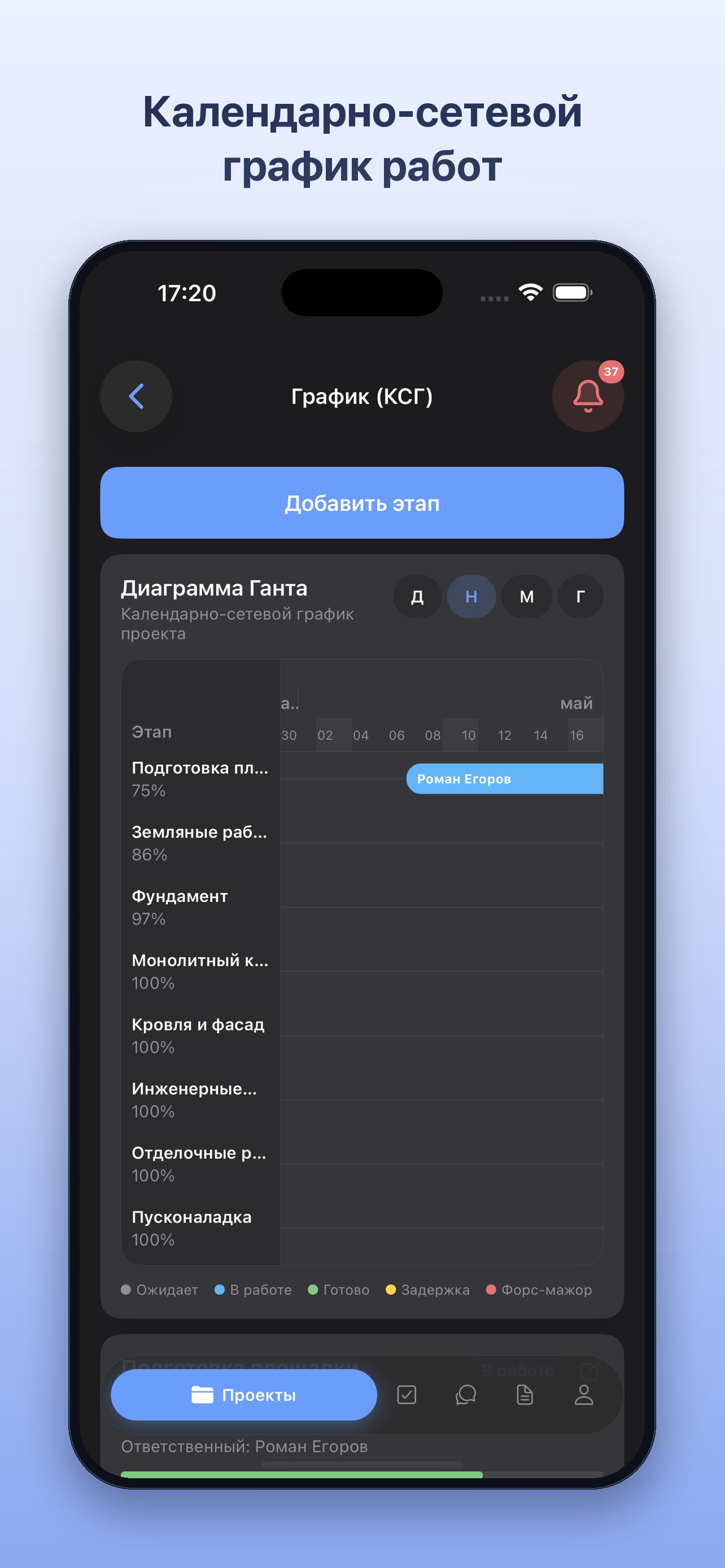 KimikERP — календарно-сетевой график работ (iPhone)